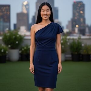 Calvin Klein One-Shoulder BLUE Dress
